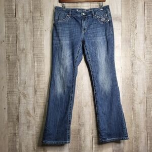 Harley Davidson Angel Wings Women's Blue Jeans with Silver Embroidery